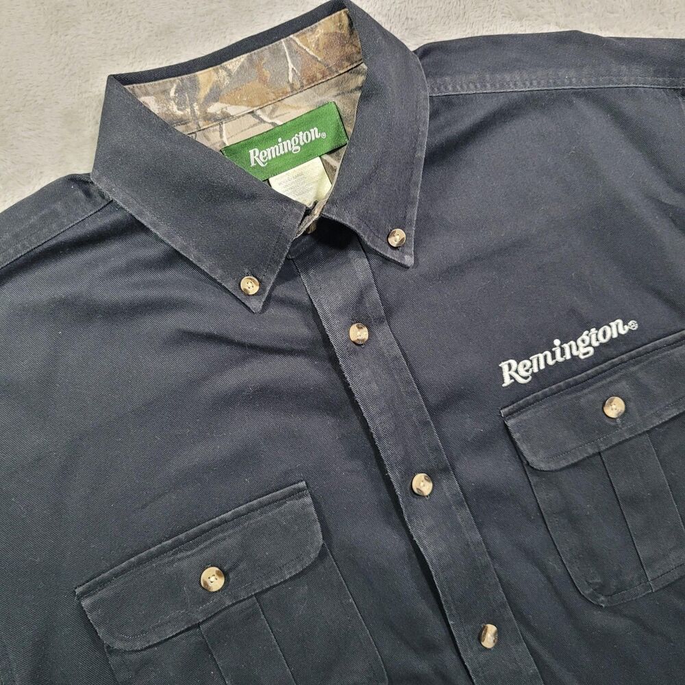 Remington Shirt Mens Large Black Long Sleeve Button Down Twill Hunting Camo